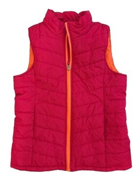 Lands End Pink Zip Up Puffer Vest Youth Medium 10-12 Vibrant Girls